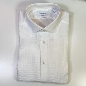 Calvin Klein Men's Slim-Fit Pleat front French Cuff Dress Shirt 16.5 36/37 $125
